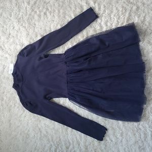 NWT GAP Long Sleeve Size 10 Large Dress Navy Tulle Bottom Skirt and Ribbed Top